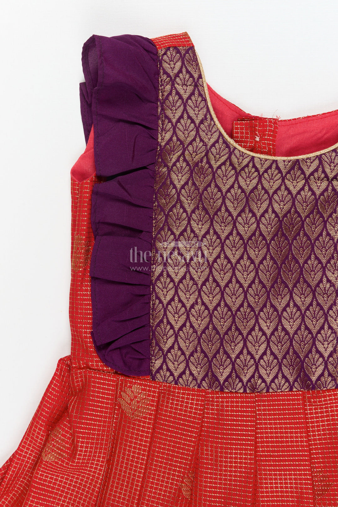 The Nesavu Girls Kanchi Silk Frock Baby Girl Kanchi Silk Frock for Weddings and Traditional Photo Shoots Nesavu Nesavu baby girl Kanchi silk frock for weddings, poojas, and traditional photo-ready celebrations