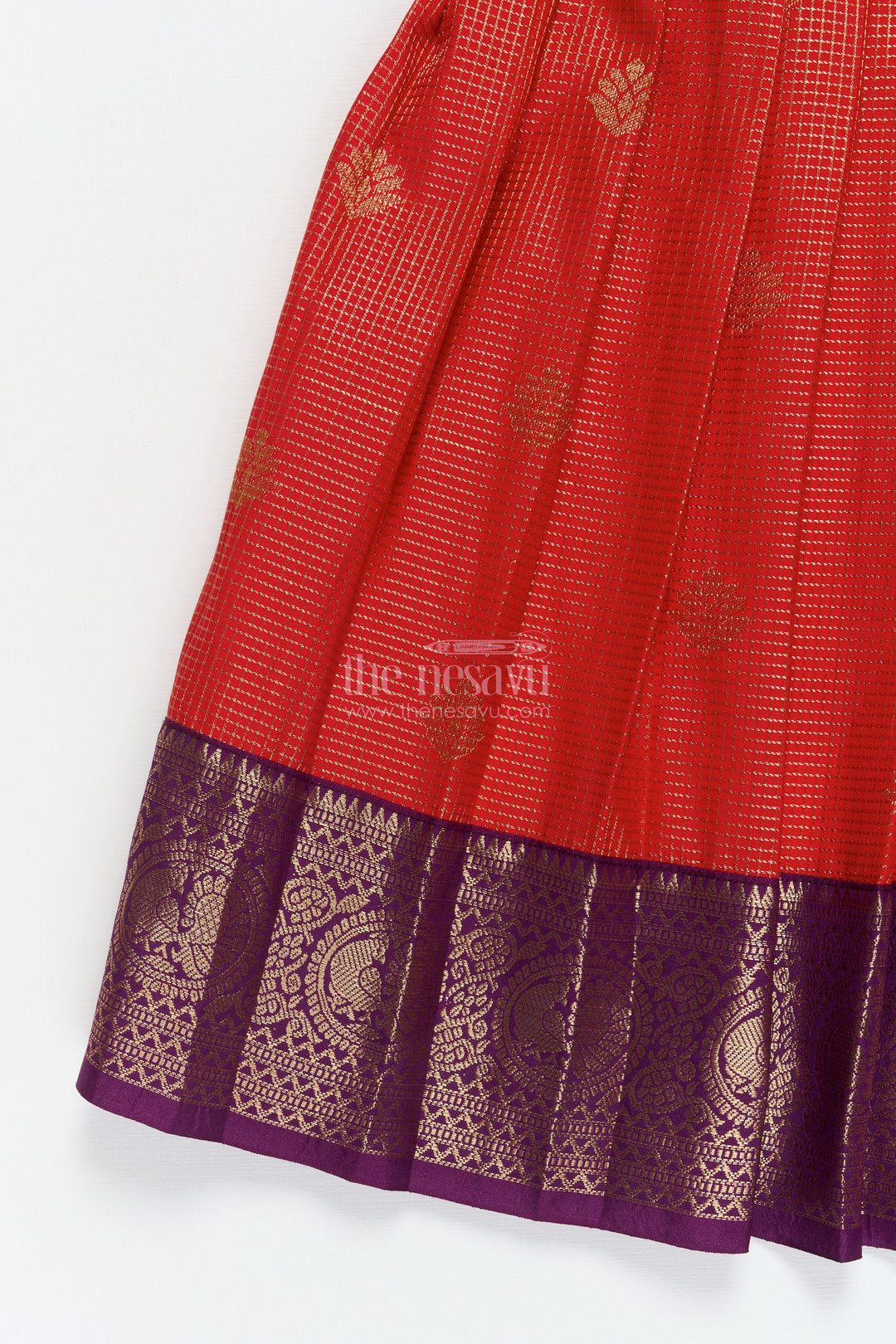 The Nesavu Girls Kanchi Silk Frock Baby Girl Kanchi Silk Frock for Weddings and Traditional Photo Shoots Nesavu Nesavu baby girl Kanchi silk frock for weddings, poojas, and traditional photo-ready celebrations
