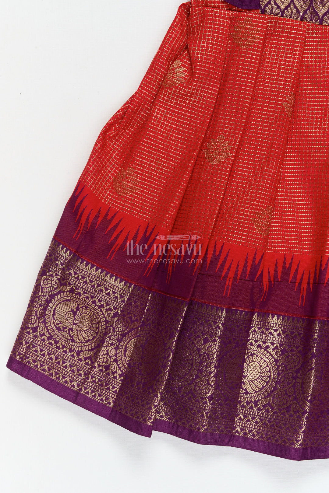 The Nesavu Girls Kanchi Silk Frock Baby Girl Kanchi Silk Frock for Weddings and Traditional Photo Shoots Nesavu Nesavu baby girl Kanchi silk frock for weddings, poojas, and traditional photo-ready celebrations