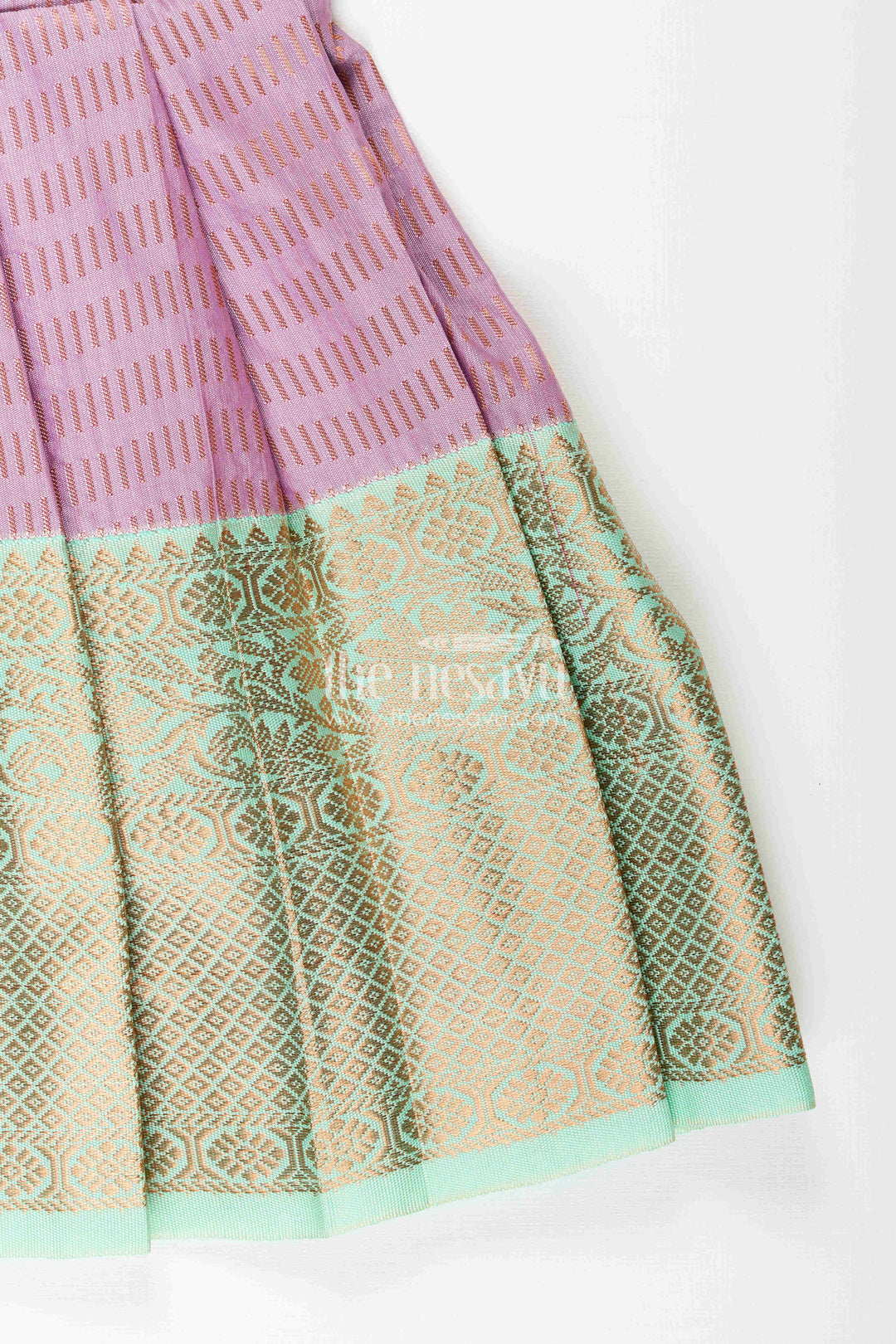 The Nesavu Girls Kanchi Silk Frock Baby Girl Kanchipuram Silk Frock for Festive and Cultural Events Nesavu Nesavu baby girl kanchipuram silk frock in purple and green for weddings and festive wear