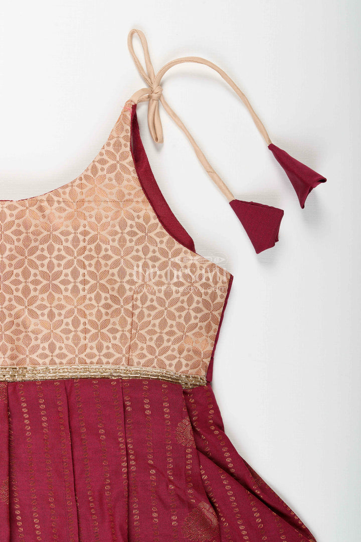 The Nesavu Girls Kanchi Silk Frock Baby Girl Kanchipuram Silk Frock for Festive and Wedding Wear Nesavu Nesavu baby girl kanchipuram silk frock in maroon and gold for weddings and festive celebrations