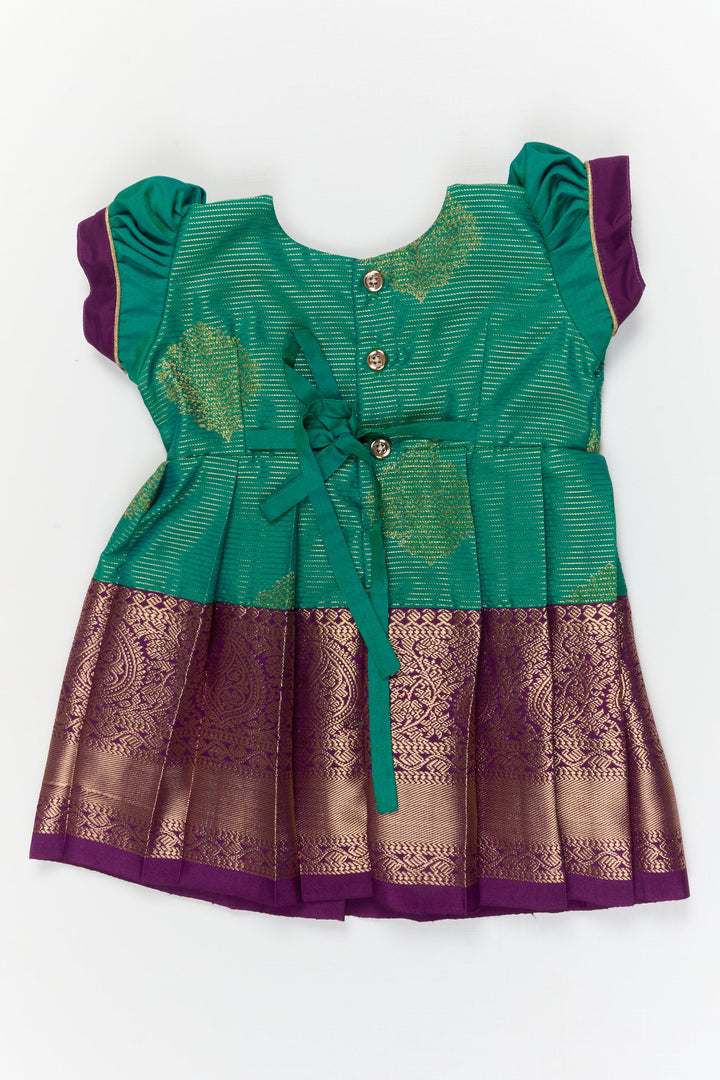 The Nesavu Girls Kanchi Silk Frock Baby Girl Kanchipuram Silk Frock for Weddings and Traditional Photoshoots Nesavu Nesavu baby girl kanchipuram silk frock with zari border for weddings and traditional functions