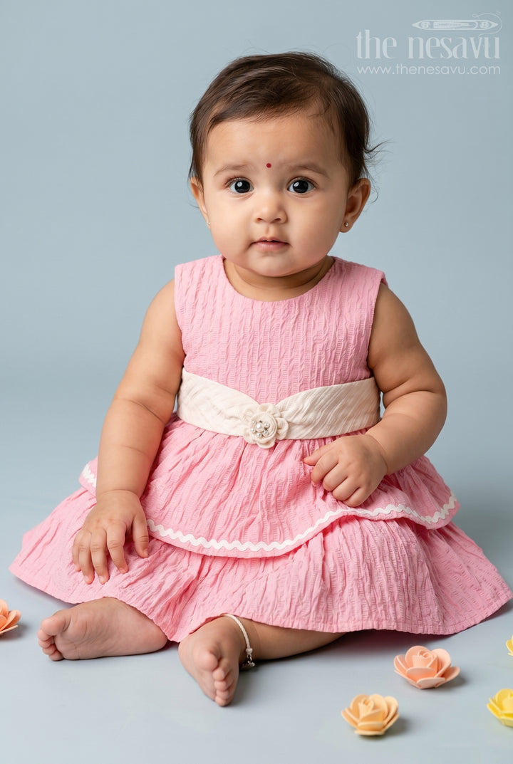 The Nesavu Baby Cotton Frocks Baby Girl Layered Frock for Birthdays and Cheerful Outings Nesavu 14 (6M) / Peach / Cotton Blend BFJ1008B-14 Nesavu Baby Girl Layered Cotton Frock For Birthdays And Playful Family Celebrations