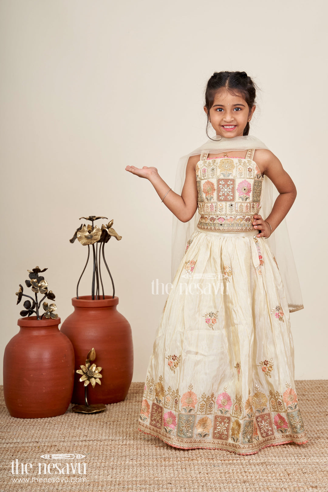 The Nesavu Girls Lehenga Choli Baby Girl Lehenga Choli for Naming Ceremony and Traditional Functions Nesavu 16 (1Y) / Half white GL812A-16 Nesavu baby girl lehenga choli viscose silk embroidery naming ceremonies traditional events