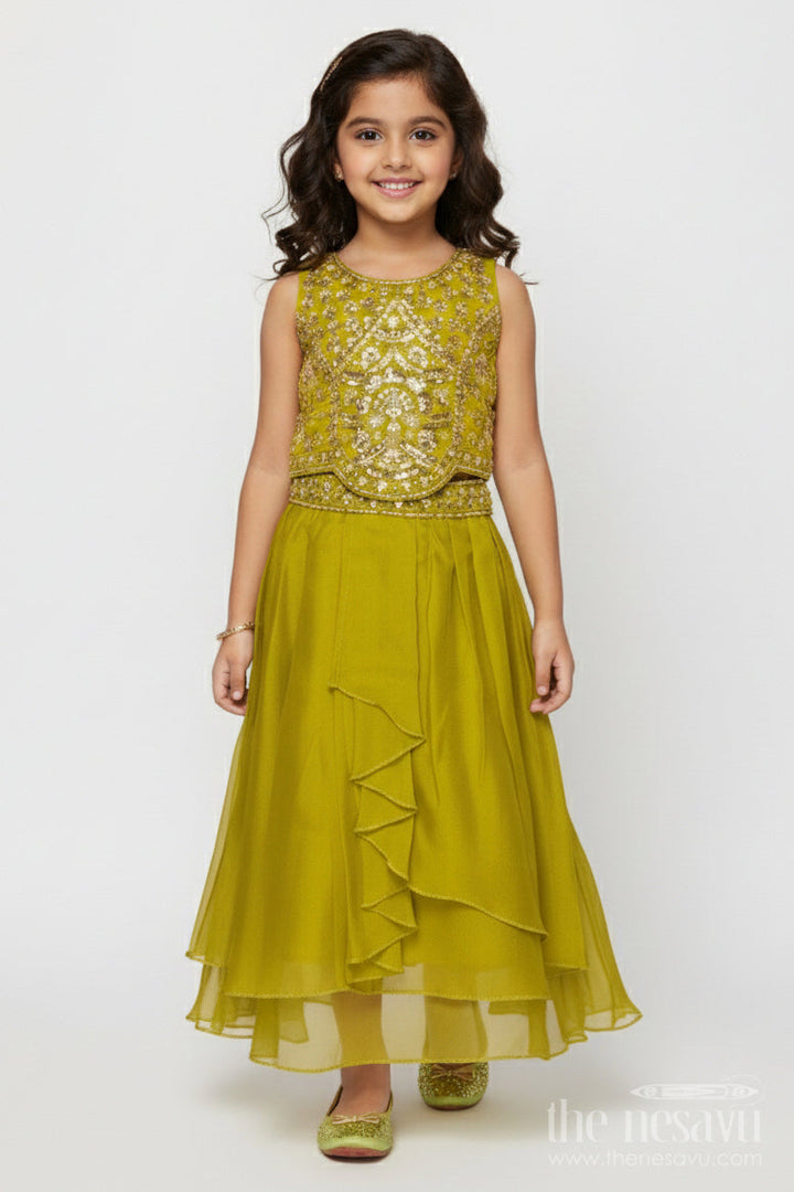 The Nesavu Girls Fancy Lehenga Baby Girl Lehenga for Festive Celebrations and Birthday Functions Nesavu 16 (1Y) / Yellow GL708B-16 Nesavu baby girl lehenga embellished yoke dupatta birthdays traditional functions