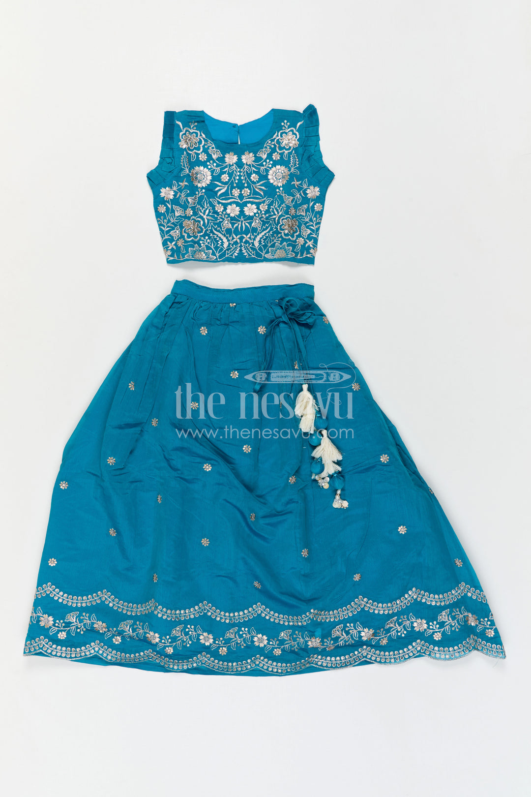 The Nesavu Girls Ethnic Lehenga Baby Girl Lehenga for Festive Celebrations and Family Gatherings Nesavu Nesavu Baby Girl Silk Cotton Lehenga With Embroidery For Festive Celebrations And Family Gatherings