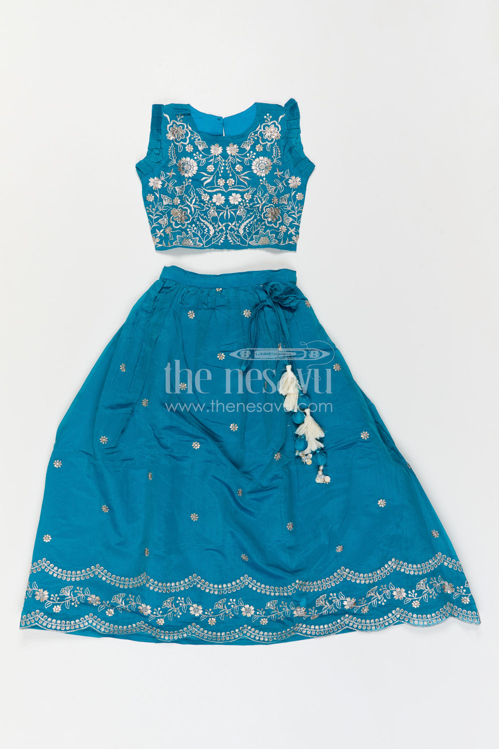 The Nesavu Girls Ethnic Lehenga Baby Girl Lehenga for Festive Celebrations and Family Gatherings Nesavu Nesavu Baby Girl Silk Cotton Lehenga With Embroidery For Festive Celebrations And Family Gatherings