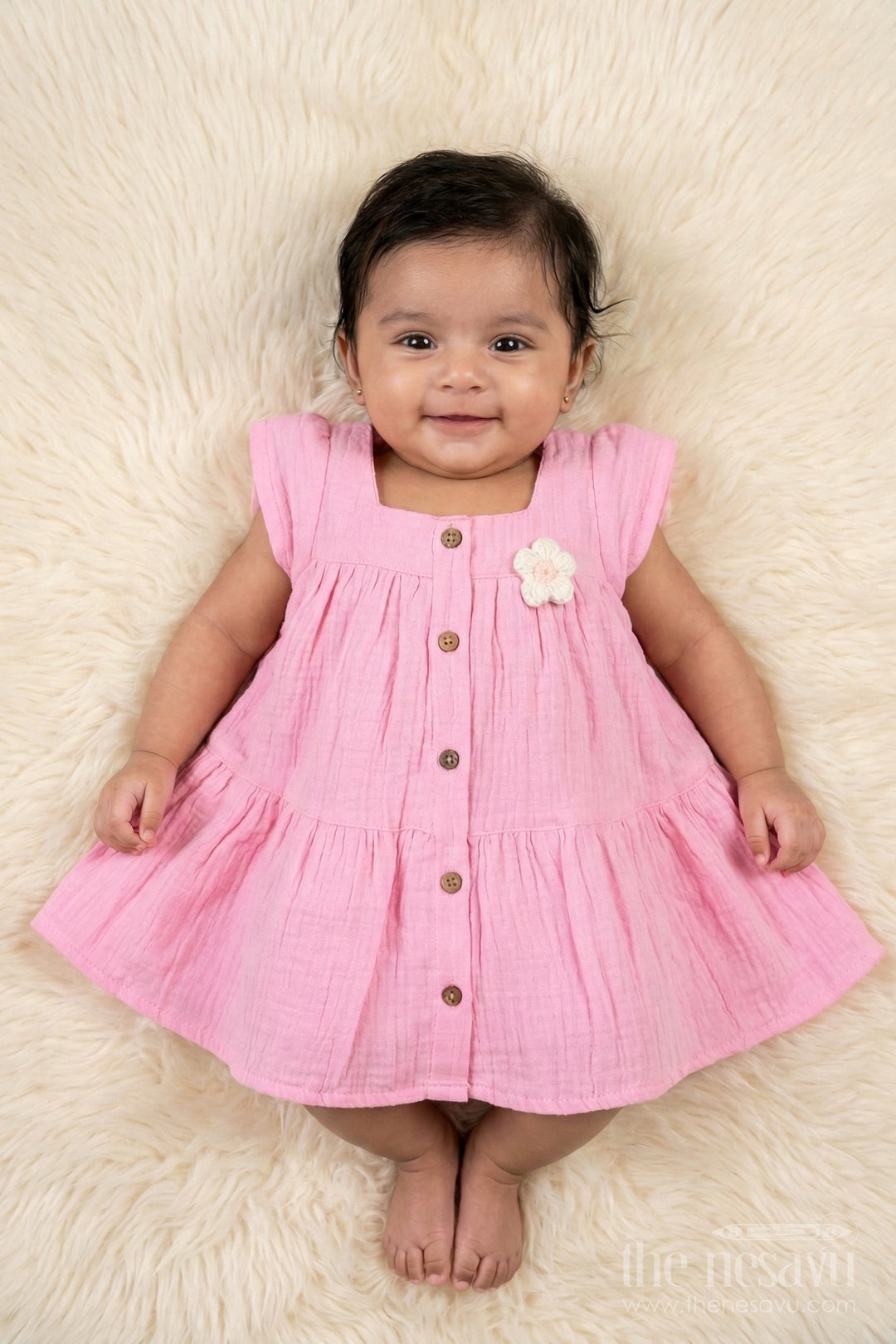 The Nesavu Baby Cotton Frocks Baby Girl Muslin Frock for Summer Playdates and Casual Outings Nesavu 14 (6M) / pink / Cotton BFJ925A-14 Nesavu baby girl muslin cotton frock for summer playdates and everyday comfort