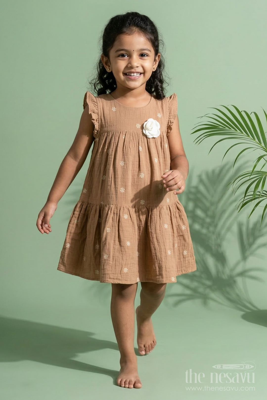 The Nesavu Girls Cotton Frock Baby Girl Muslin Frock with Embroidery for Gifting and Everyday Wear Nesavu 20 (3Y) / Beige / Muslin Cotton GFC2111A-20 Nesavu baby girl muslin cotton frock with embroidery – perfect for everyday comfort and gifting