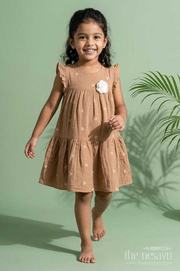 The Nesavu Girls Cotton Frock Baby Girl Muslin Frock with Embroidery for Gifting and Everyday Wear Nesavu 20 (3Y) / Beige / Muslin Cotton GFC2111A-20 Nesavu baby girl muslin cotton frock with embroidery – perfect for everyday comfort and gifting