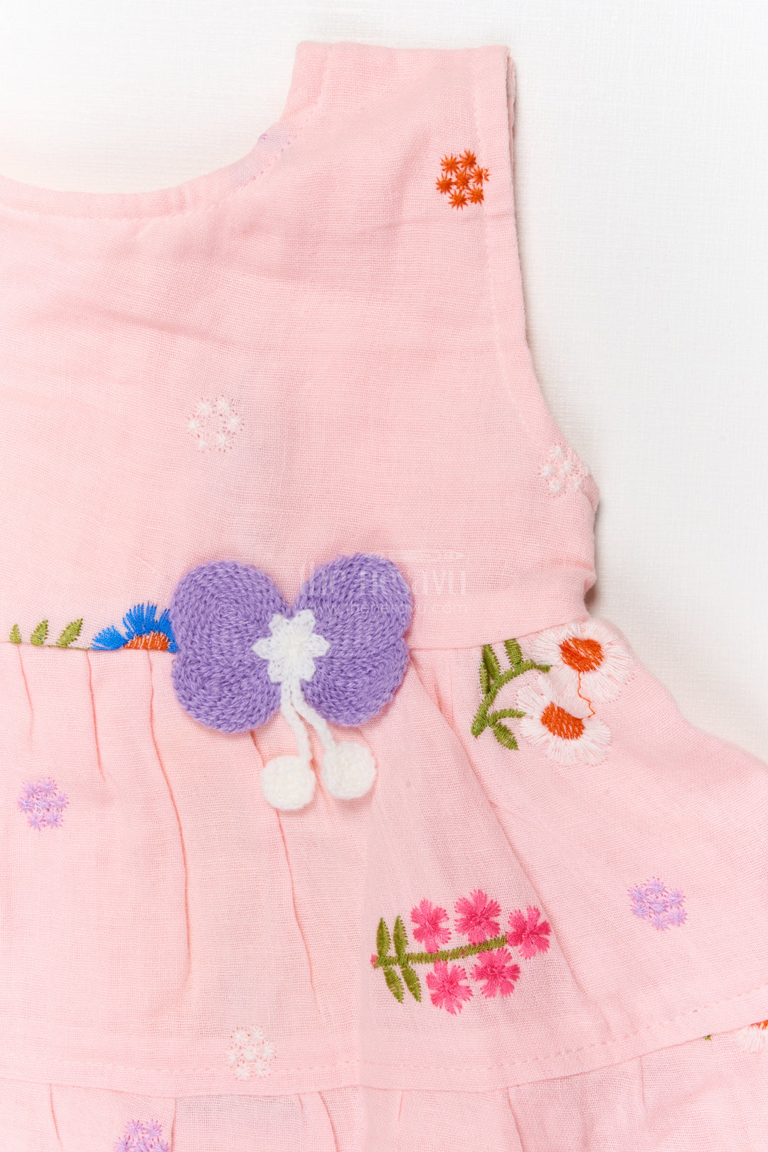 The Nesavu Baby Cotton Frocks Baby Girl Muslin Frock with Floral Embroidery for Everyday Comfort Nesavu Nesavu muslin cotton frock with butterfly motif and floral threadwork for baby girls