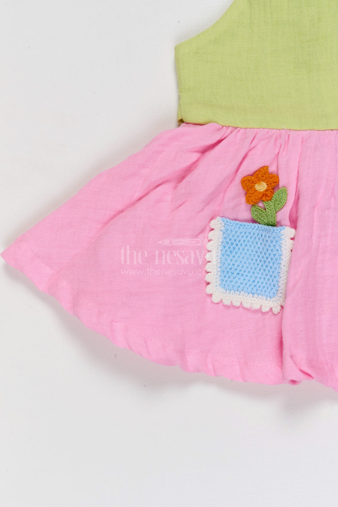 The Nesavu Baby Frocks Baby Girl Muslin Frock with Patch Details for Outings Nesavu Nesavu Baby Girl Muslin Cotton Frock With Patch Pockets For Outings And Casual Wear