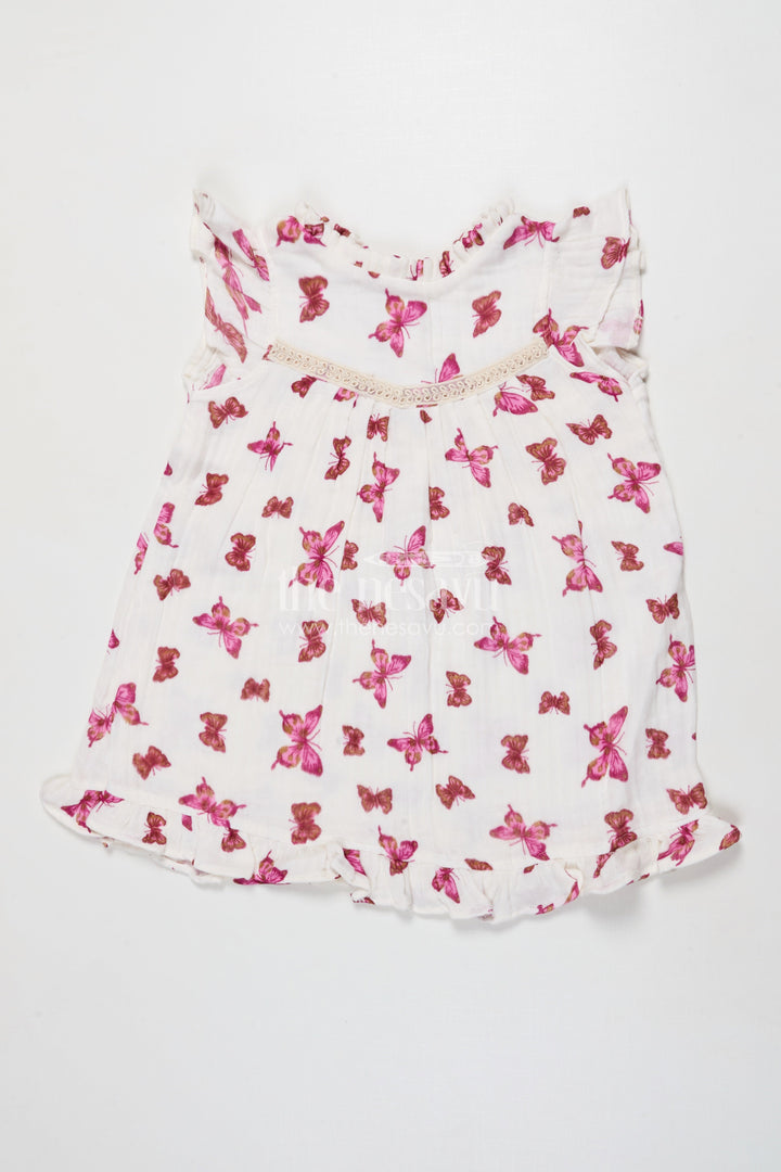 The Nesavu Girls Cotton Frock Baby Girl Muslin Frock with Star Print for Summer Play and Casual Wear Nesavu 18 (2Y) / Half white GFC2035A-18 Nesavu baby girl muslin cotton frock with star print for summer play and everyday styling