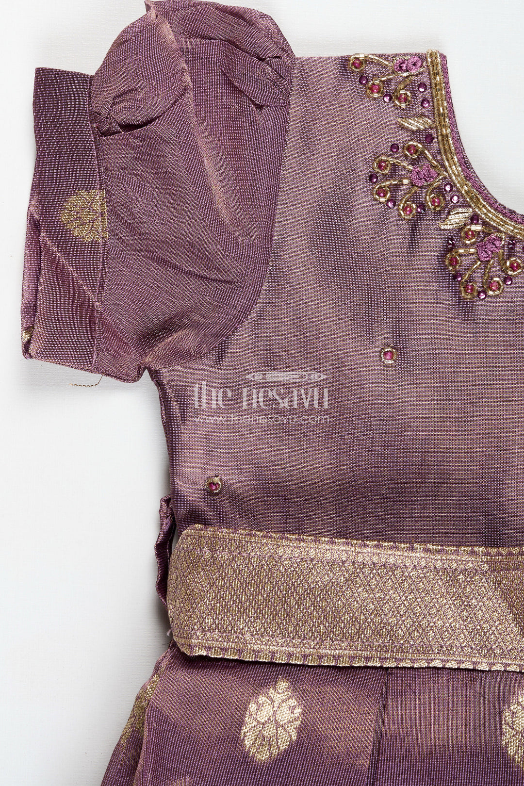 The Nesavu Silk Frock Baby Girl Naming Ceremony Frock In Silk With Zari Nesavu Nesavu Traditional Silk Frock Baby Girls Golden Zari Work Naming Ceremony