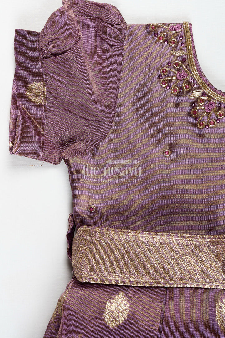The Nesavu Silk Frock Baby Girl Naming Ceremony Frock In Silk With Zari Nesavu Nesavu Traditional Silk Frock Baby Girls Golden Zari Work Naming Ceremony