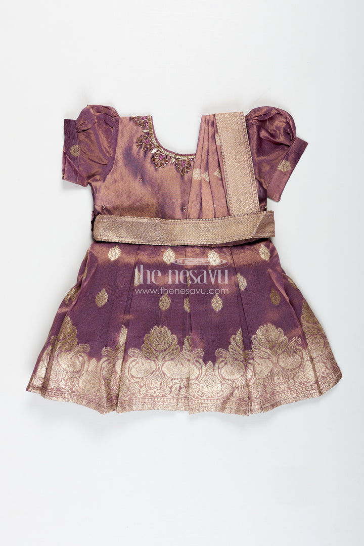 The Nesavu Silk Frock Baby Girl Naming Ceremony Frock In Silk With Zari Nesavu Nesavu Traditional Silk Frock Baby Girls Golden Zari Work Naming Ceremony