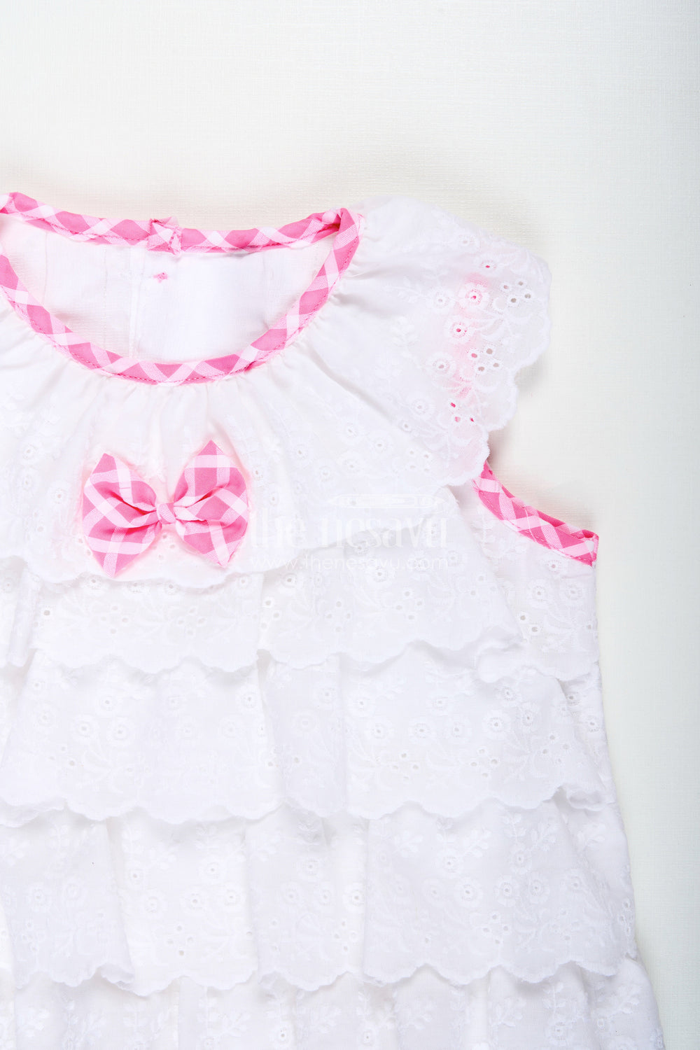 The Nesavu Baby Casual Sets Baby Girl Outfit Checked Shorts with Embroidered Yoke Nesavu Nesavu Soft Cotton Baby Girl Casual Set Embroidered Yoke Gingham Pink Shorts Playtime