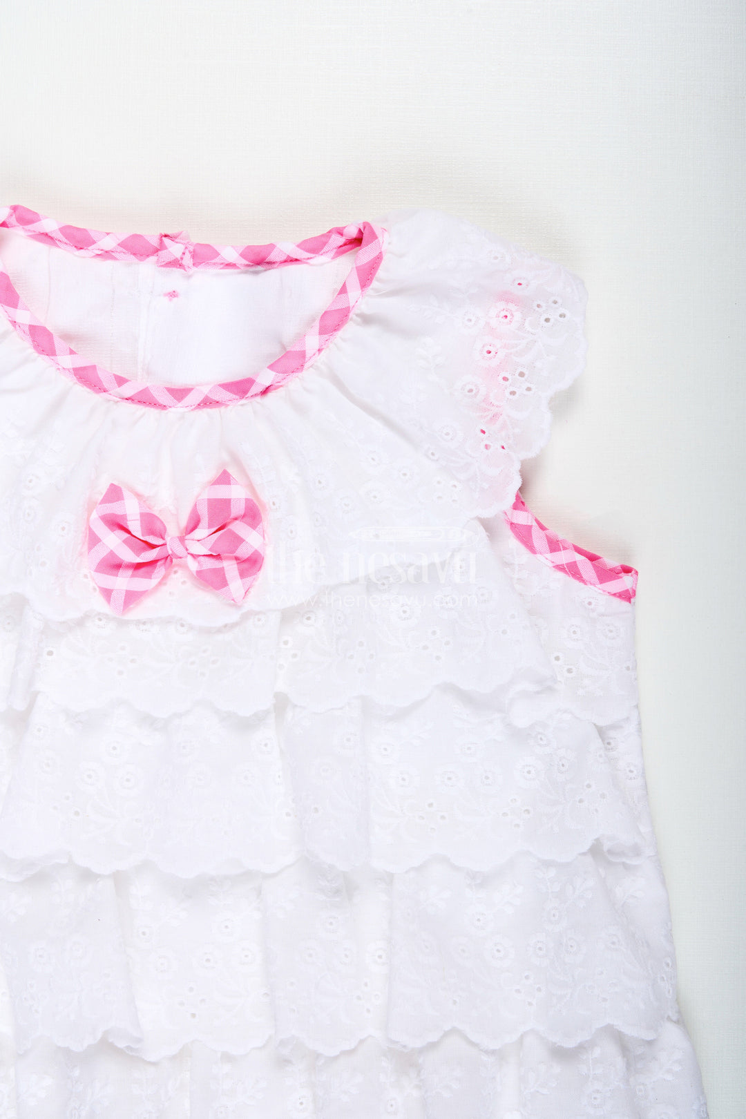 The Nesavu Baby Casual Sets Baby Girl Outfit Checked Shorts with Embroidered Yoke Nesavu Nesavu Soft Cotton Baby Girl Casual Set Embroidered Yoke Gingham Pink Shorts Playtime