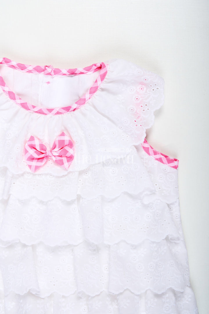 The Nesavu Baby Casual Sets Baby Girl Outfit Checked Shorts with Embroidered Yoke Nesavu Nesavu Soft Cotton Baby Girl Casual Set Embroidered Yoke Gingham Pink Shorts Playtime
