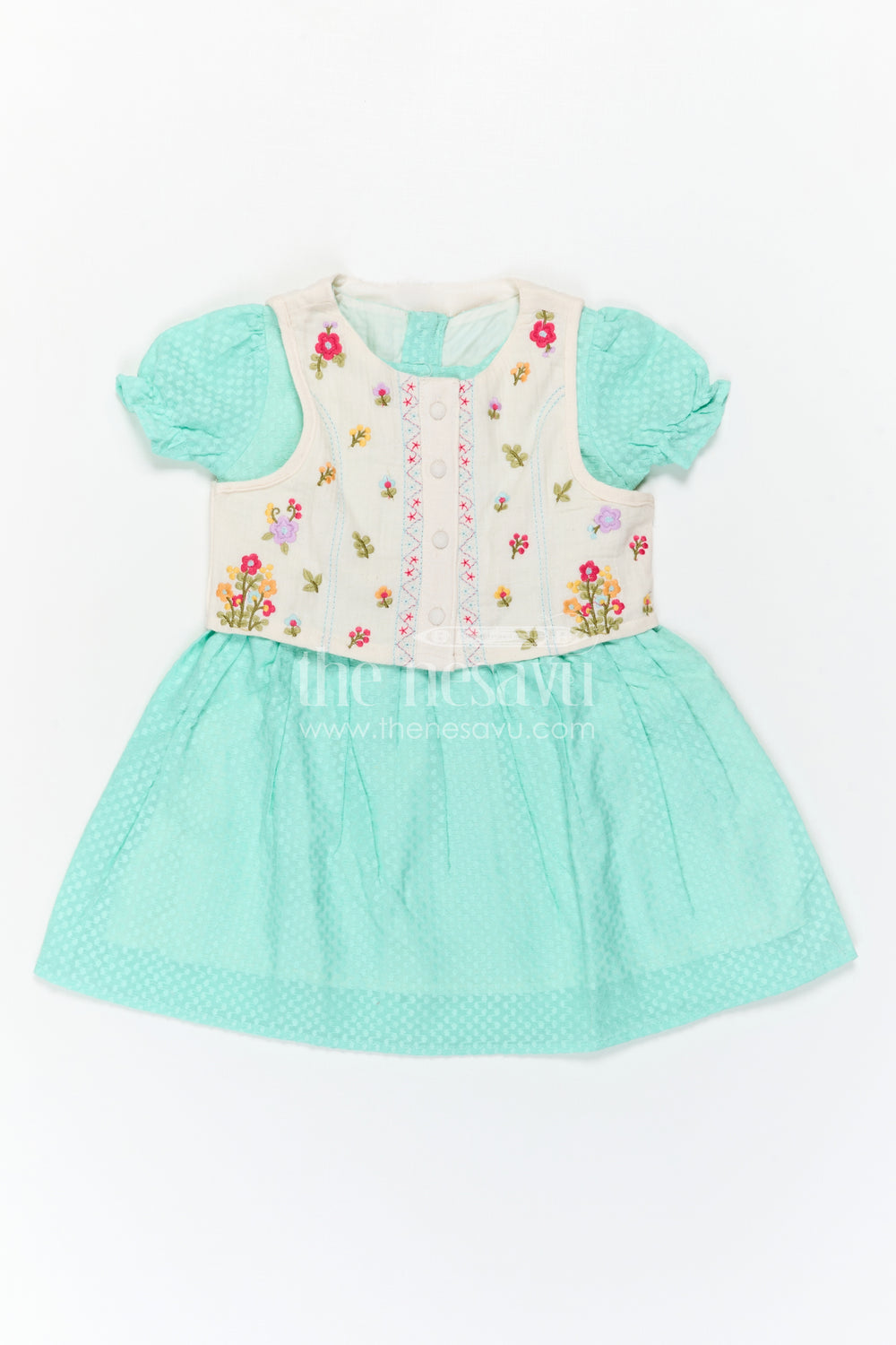 The Nesavu Girls Cotton Frock Baby Girl Outfit with Embroidered Jacket for Festive Wear and Outings Nesavu Nesavu Baby Girl Outfit With Embroidered Jacket For Festive Wear And Outings In Soft Cotton Comfort