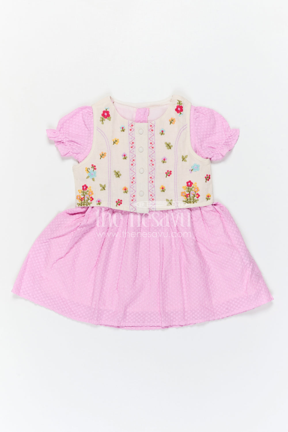 The Nesavu Girls Cotton Frock Baby Girl Outfit with Jacket for Festive Occasions and Outings Nesavu Nesavu Baby Girl Outfit With Embroidered Jacket For Festive Occasions And Stylish Comfortable Wear