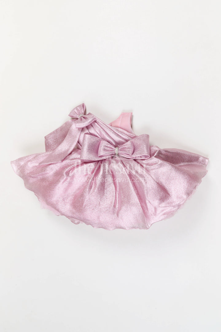The Nesavu Girls Fancy Party Frock Baby Girl Party Dress for Birthdays and Special Occasions Nesavu 16 (1Y) / Pink / Satin PF292B-16 Nesavu baby girl shimmer satin party dress for birthdays and special occasions with elegant bow design