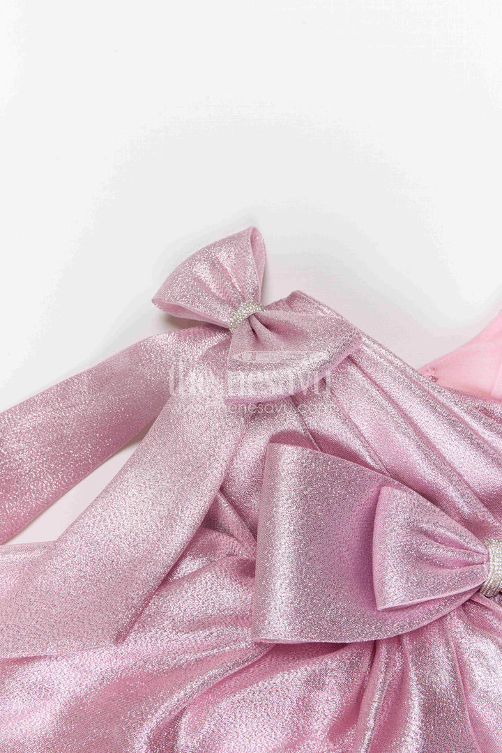 The Nesavu Girls Fancy Party Frock Baby Girl Party Dress for Birthdays and Special Occasions Nesavu Nesavu baby girl shimmer satin party dress for birthdays and special occasions with elegant bow design