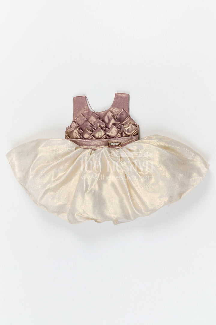 The Nesavu Silk Frock Baby Girl Party Frock for Birthday and Festive Celebrations Nesavu 16 (1Y) / Shimmer tissue / Beige SF1137A-16 Nesavu baby girl party frock for birthday celebrations shimmer tissue festive dress for kids