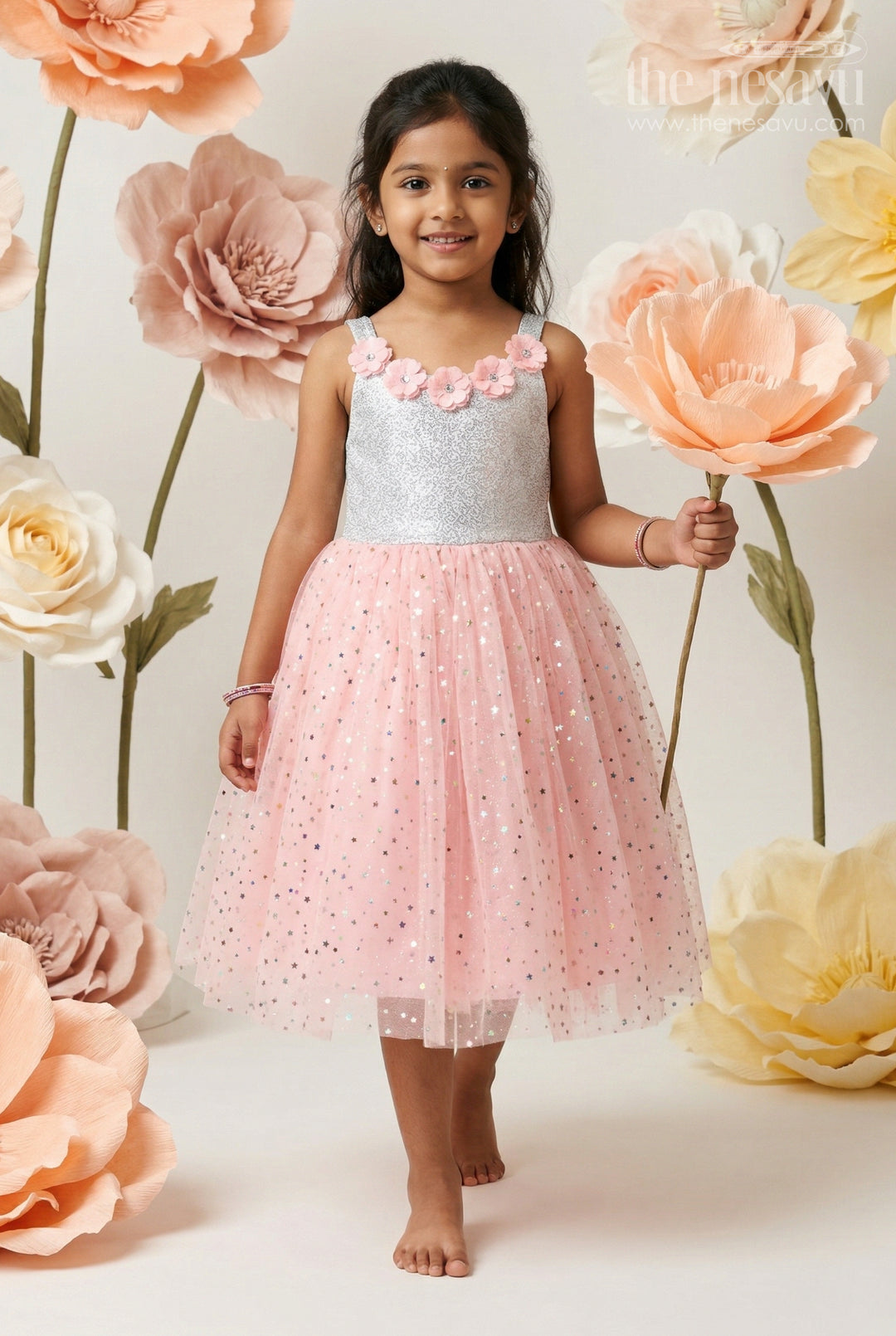 The Nesavu Girls Fancy Party Frock Baby Girl Party Frock for Birthdays and Events Nesavu 14 (6M) / Peach / Shimmer PF297A-14 Nesavu Baby Girl Party Frock For Birthdays And Celebrations With Shimmer Bodice And Soft Net Flare