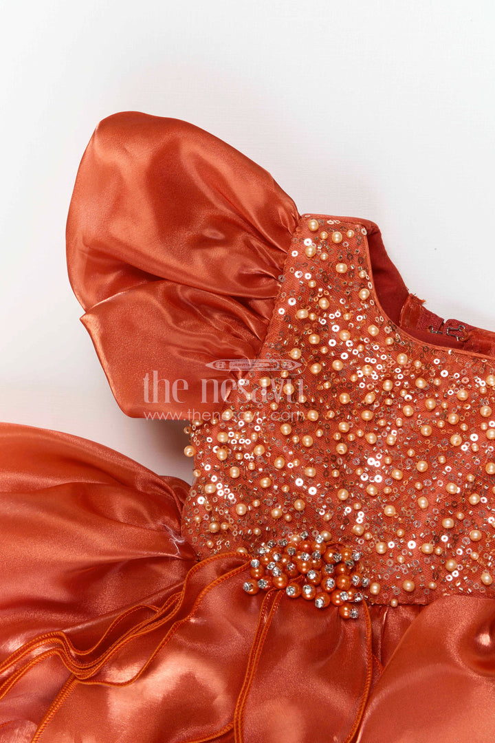 The Nesavu Girls Fancy Party Frock Baby Girl Party Frock for Birthdays and Special Celebrational Event Nesavu Nesavu baby girl satin party frock with bead embroidery for birthdays and special celebrations