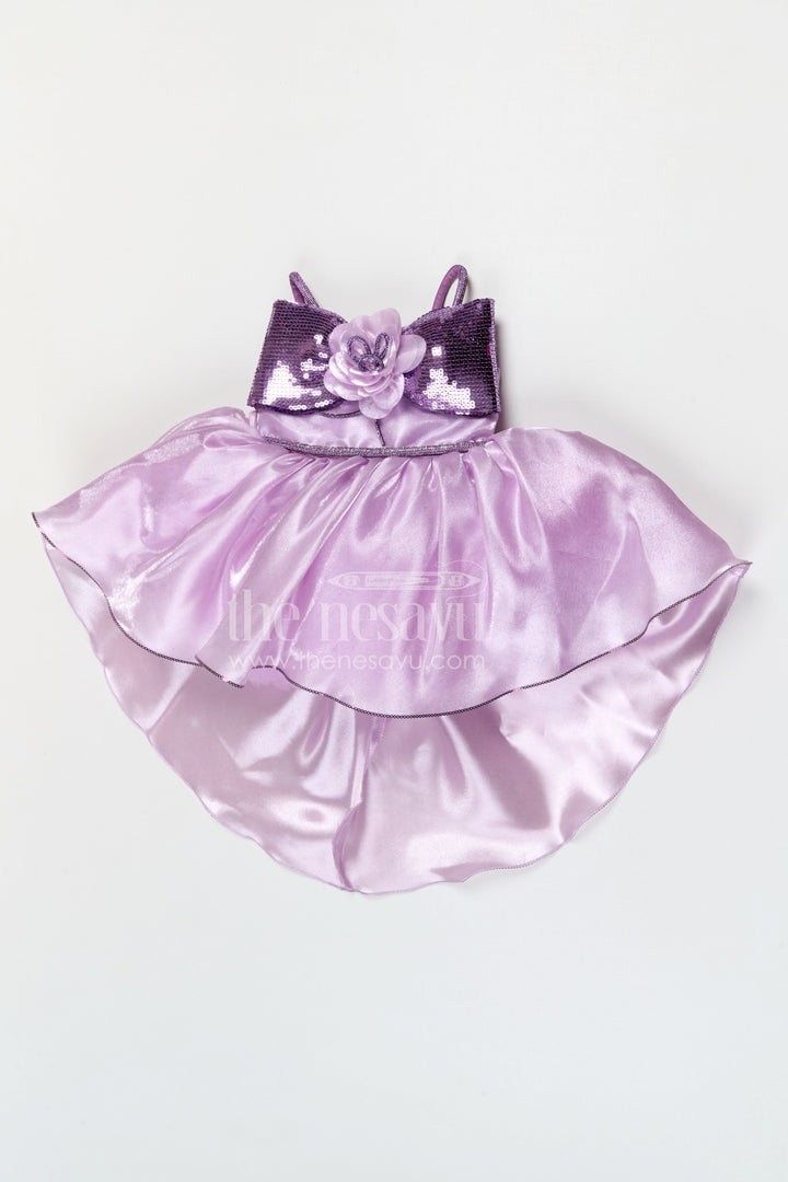 The Nesavu Girls Fancy Party Frock Baby Girl Party Frock for Birthdays and Special Occasional Event Nesavu 16 (1Y) / Purple / Satin PF295A-16 Nesavu baby girl satin party frock with sequin embroidery bow for birthdays and special occasions