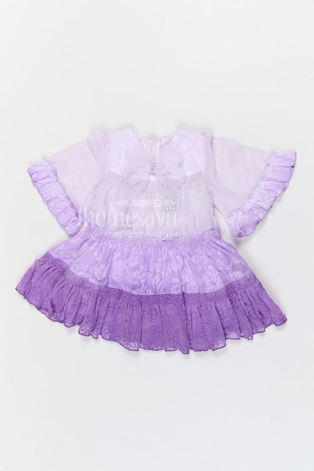 The Nesavu Girls Cotton Frock Baby Girl Party Frock for Birthdays and Special Occasions Nesavu 16 (1Y) / Purple / Georgette GFC2174B-16 Nesavu baby girl party frock for birthdays with georgette fabric and thread embroidery layered flared design