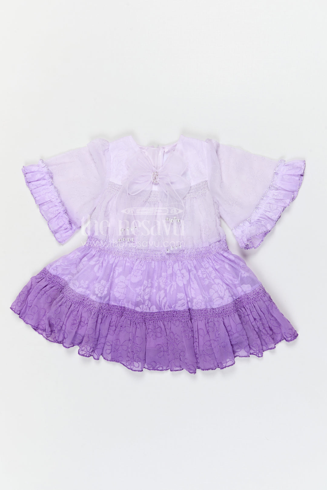 The Nesavu Girls Cotton Frock Baby Girl Party Frock for Birthdays and Special Occasions Nesavu Nesavu baby girl party frock for birthdays with georgette fabric and thread embroidery layered flared design
