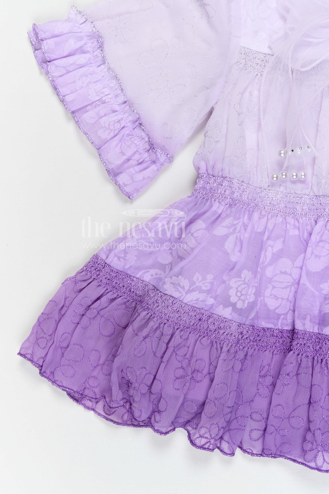 The Nesavu Girls Cotton Frock Baby Girl Party Frock for Birthdays and Special Occasions Nesavu Nesavu baby girl party frock for birthdays with georgette fabric and thread embroidery layered flared design