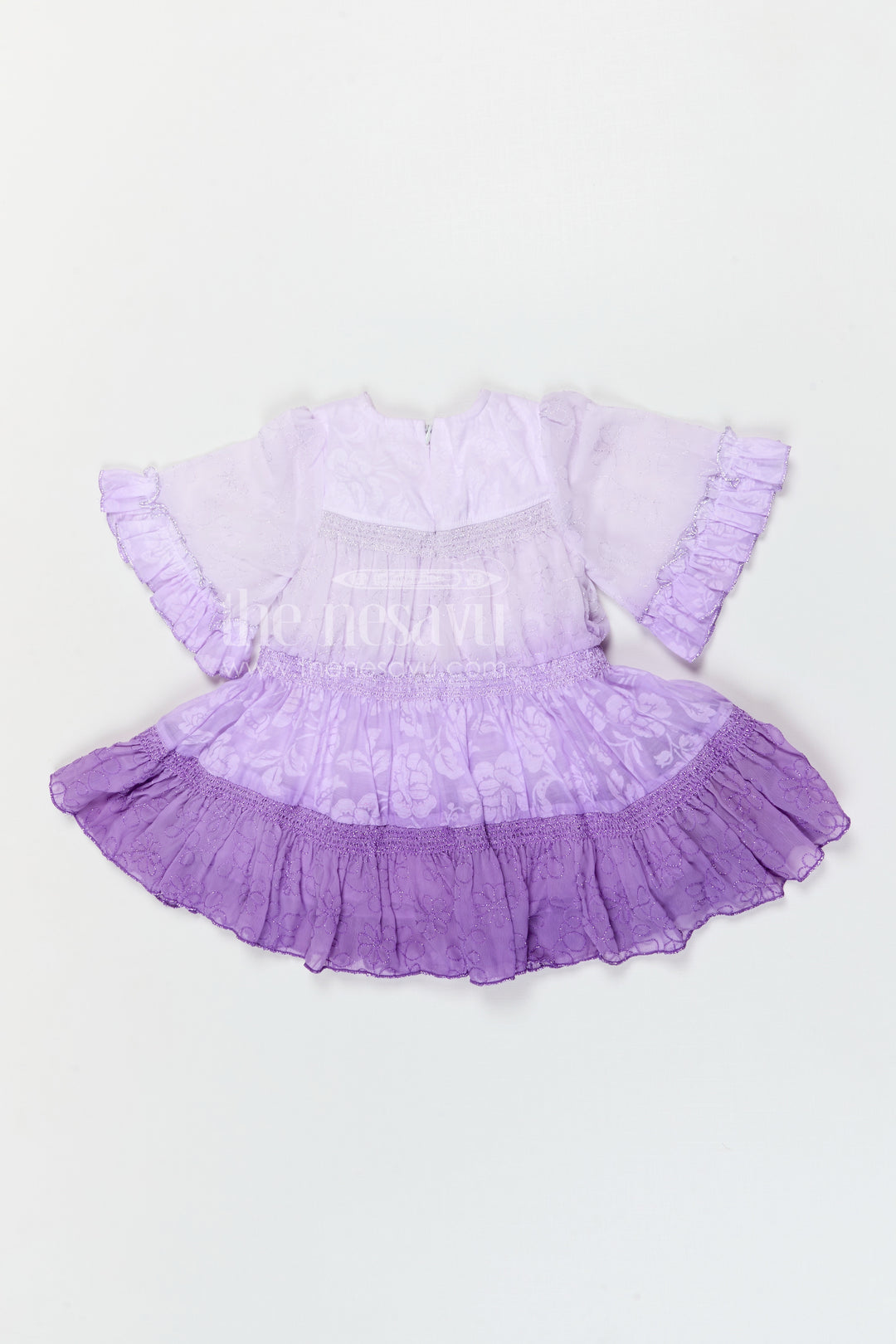 The Nesavu Girls Cotton Frock Baby Girl Party Frock for Birthdays and Special Occasions Nesavu Nesavu baby girl party frock for birthdays with georgette fabric and thread embroidery layered flared design