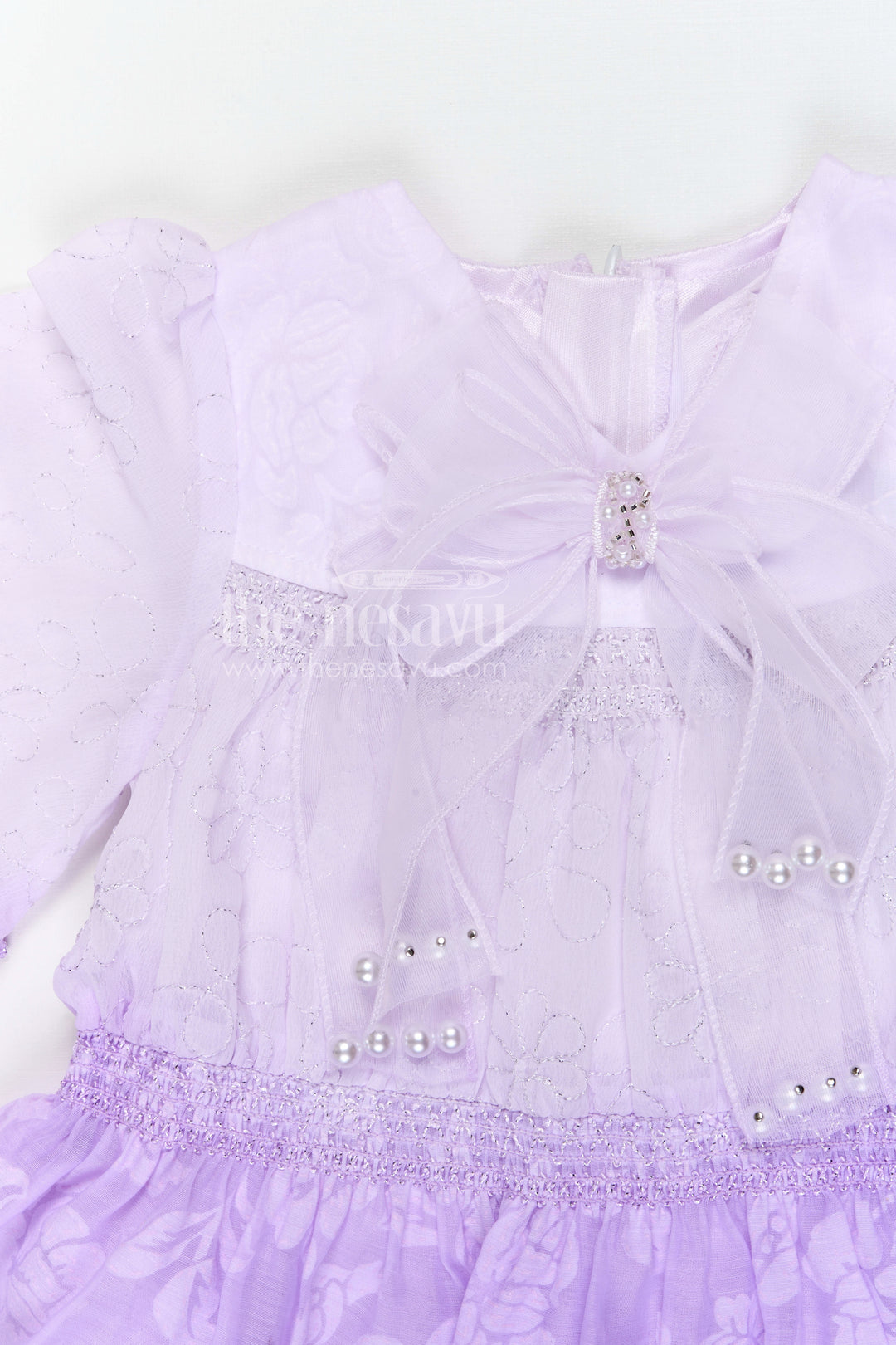 The Nesavu Girls Cotton Frock Baby Girl Party Frock for Birthdays and Special Occasions Nesavu Nesavu baby girl party frock for birthdays with georgette fabric and thread embroidery layered flared design