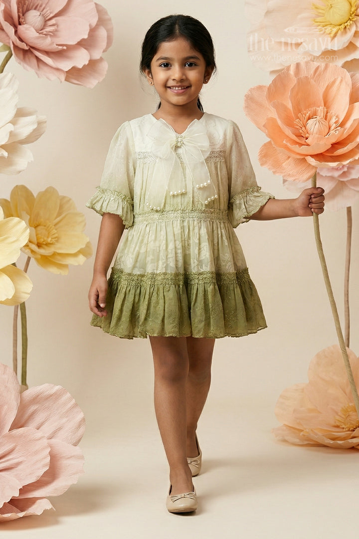 The Nesavu Girls Cotton Frock Baby Girl Party Frock for Special Occasions and Photoshoots Nesavu 16 (1Y) / Green / Georgette GFC2174A-16 Nesavu baby girl party frock for special occasions with georgette fabric and thread embroidery flared design