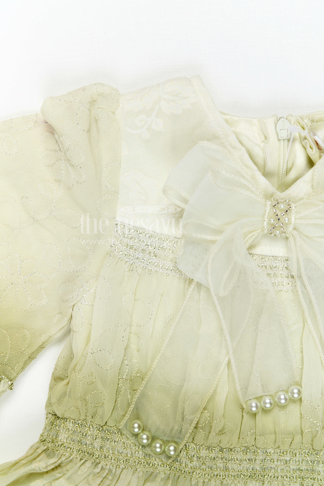 The Nesavu Girls Cotton Frock Baby Girl Party Frock for Special Occasions and Photoshoots Nesavu Nesavu baby girl party frock for special occasions with georgette fabric and thread embroidery flared design