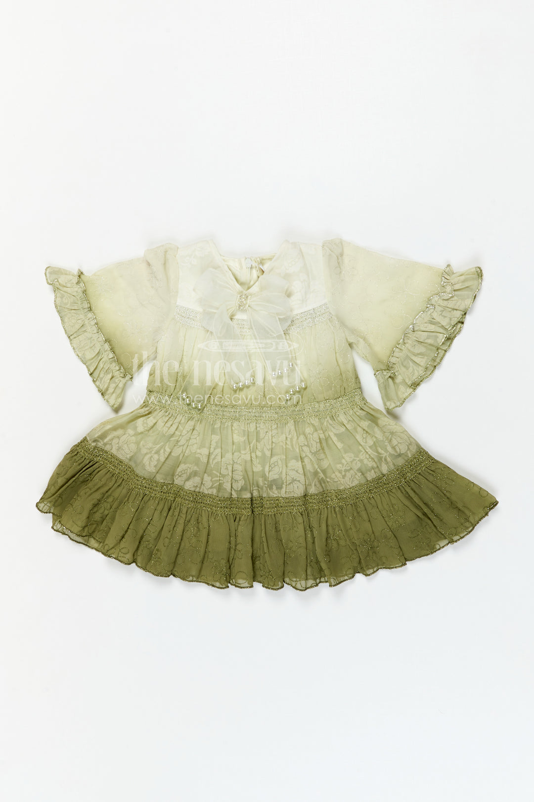 The Nesavu Girls Cotton Frock Baby Girl Party Frock for Special Occasions and Photoshoots Nesavu Nesavu baby girl party frock for special occasions with georgette fabric and thread embroidery flared design