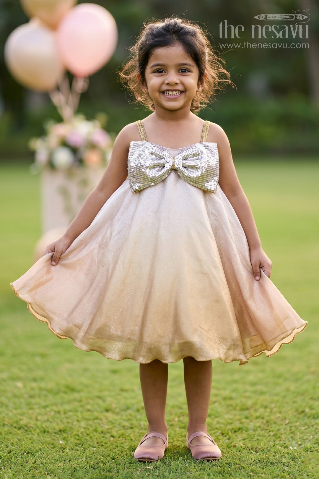 The Nesavu Girls Fancy Party Frock Baby Girl Party Frock with Bow for Birthday Celebrations Nesavu 16 (1Y) / Yellow / Shimmer PF299A-16 Nesavu Baby Girl Yellow Party Frock With Bow Shimmer Dress For Birthday And Photoshoot Outfit