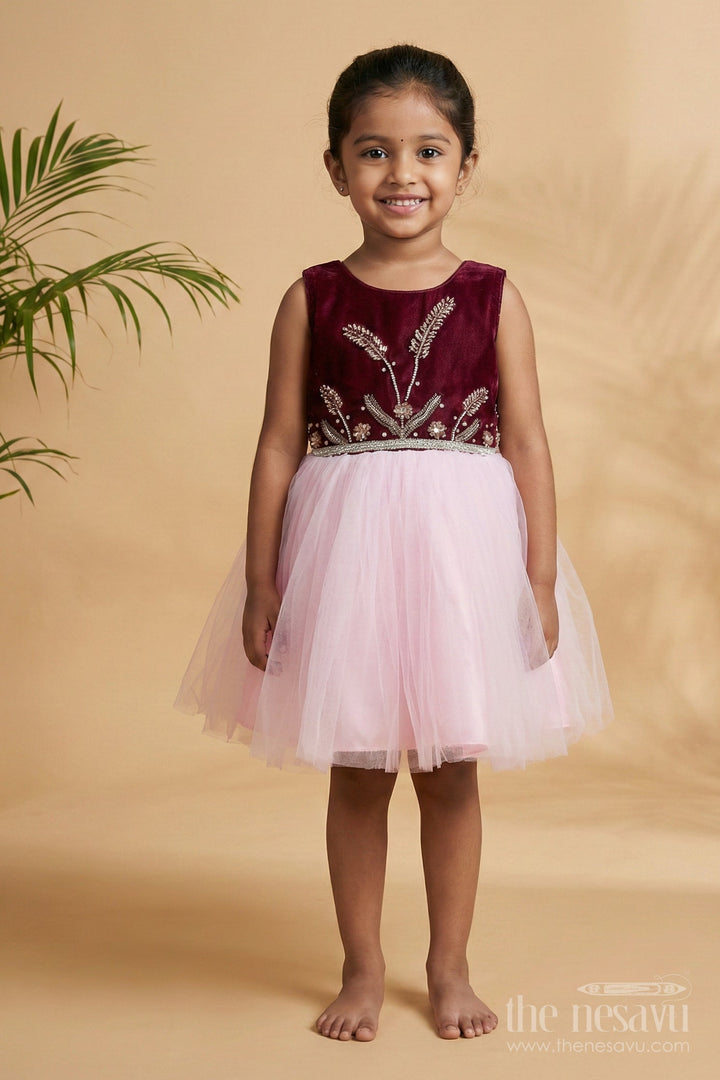 The Nesavu Girls Fancy Party Frock Baby Girl Party Frock with Satin Embroidery for Birthday and Evening Events Nesavu Nesavu baby girl soft net party frock satin embroidery birthdays special evenings