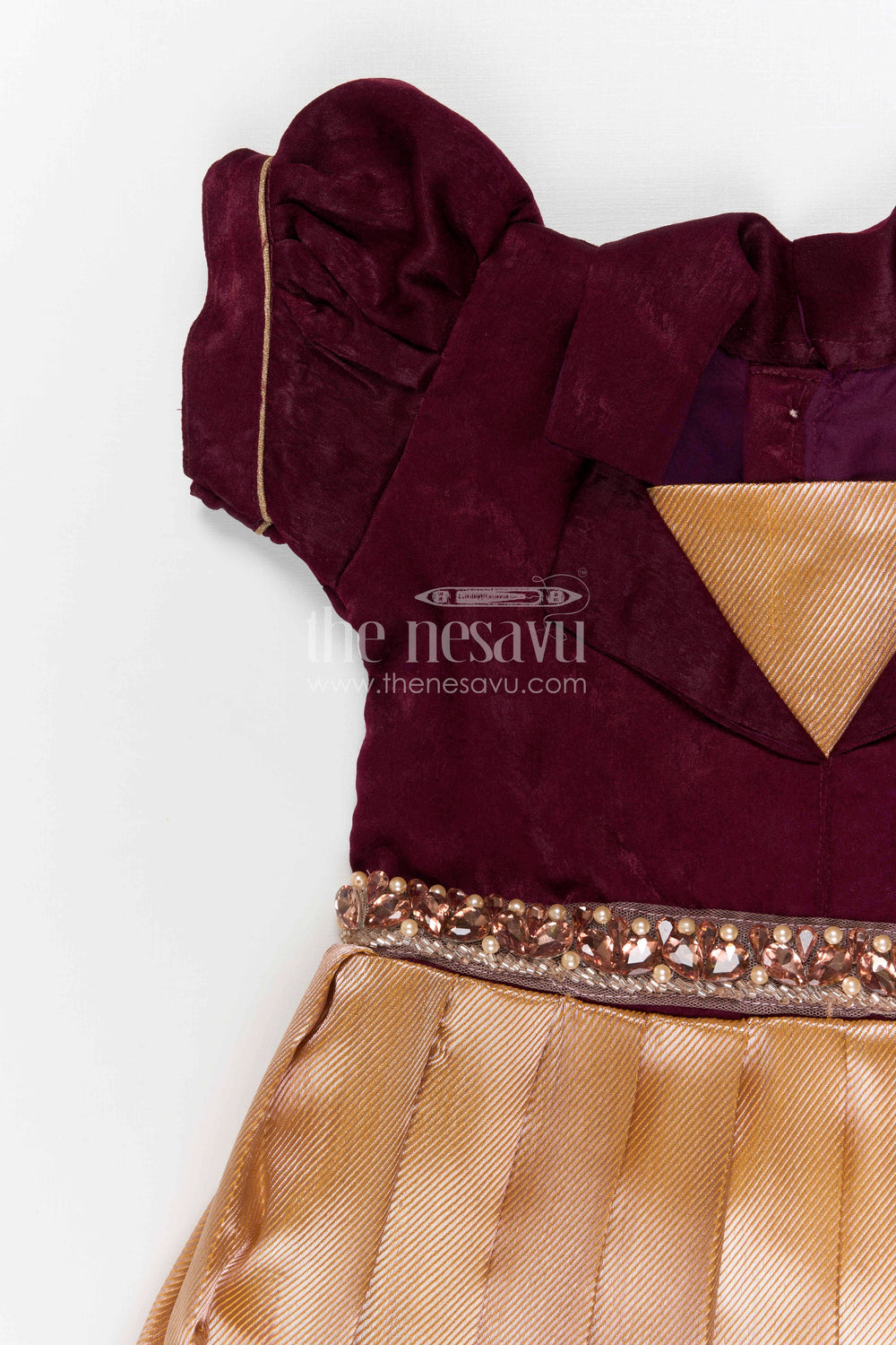 The Nesavu Girls Silk Gown Baby Girl Party Gown for Birthdays and Special Occasions Nesavu Nesavu baby girl party gown for birthdays and special occasions with velvet bodice and pleated tissue skirt