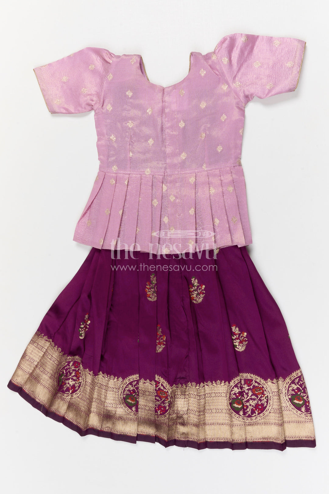 The Nesavu Pattu Pavadai Baby Girl Pattu Pavadai for Festivals and Temple Celebrations Nesavu Nesavu baby girl Banaras art silk pattu pavadai for festivals and temple visits with grand border