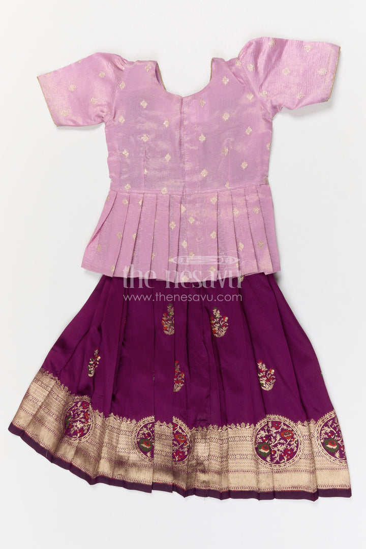 The Nesavu Pattu Pavadai Baby Girl Pattu Pavadai for Festivals and Temple Celebrations Nesavu Nesavu baby girl Banaras art silk pattu pavadai for festivals and temple visits with grand border