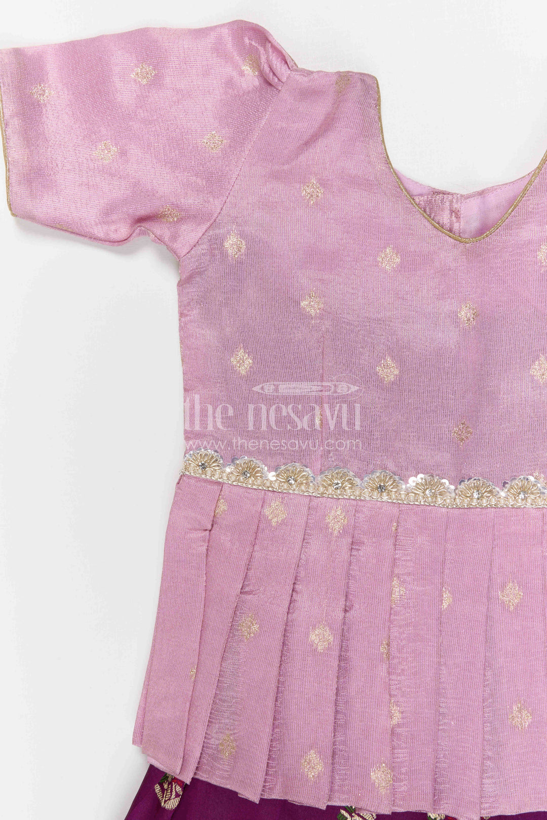 The Nesavu Pattu Pavadai Baby Girl Pattu Pavadai for Festivals and Temple Celebrations Nesavu Nesavu baby girl Banaras art silk pattu pavadai for festivals and temple visits with grand border