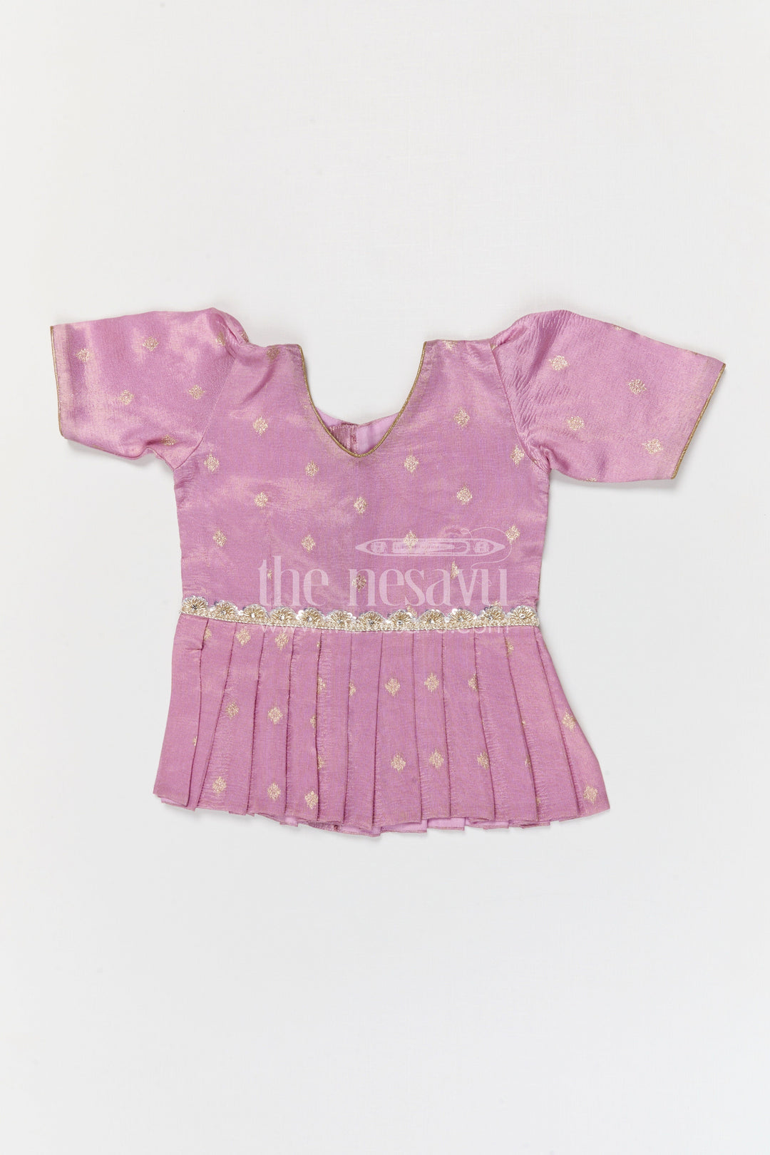 The Nesavu Pattu Pavadai Baby Girl Pattu Pavadai for Festivals and Temple Celebrations Nesavu Nesavu baby girl Banaras art silk pattu pavadai for festivals and temple visits with grand border