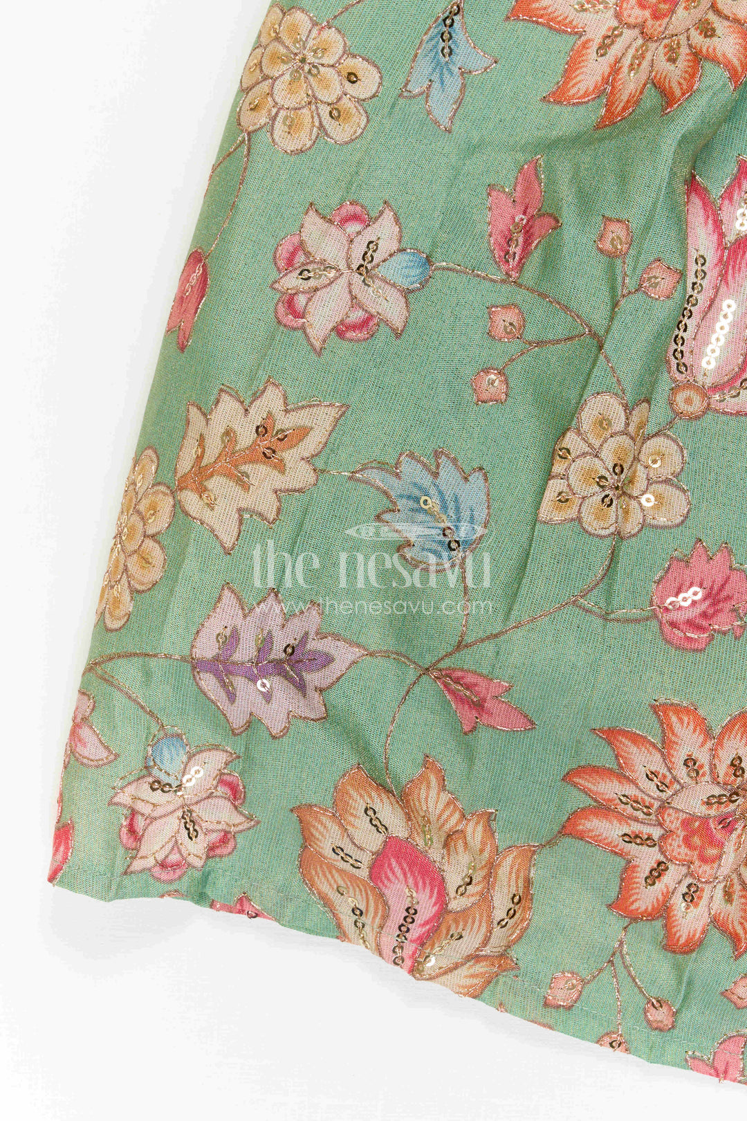 The Nesavu Pattu Pavadai Baby Girl Pattu Pavadai for Festive Celebrations and Family Functions Nesavu Nesavu Baby Girl Pattu Pavadai For Festive Occasions With Floral Skirt And Sequence Embroidery