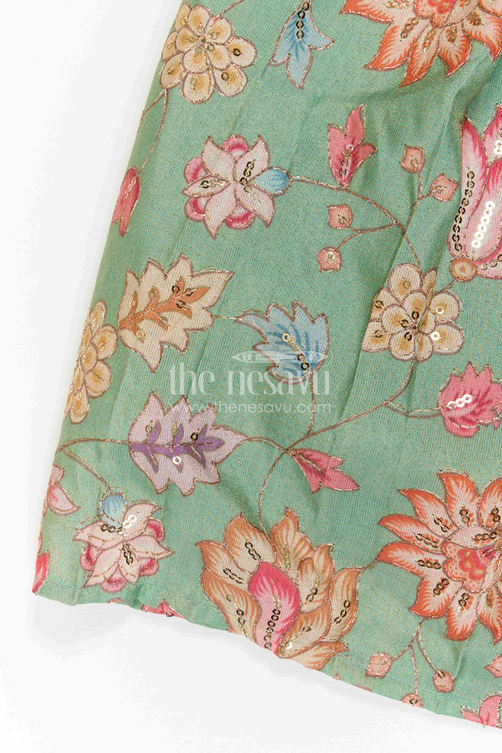 The Nesavu Pattu Pavadai Baby Girl Pattu Pavadai for Festive Celebrations and Family Functions Nesavu Nesavu Baby Girl Pattu Pavadai For Festive Occasions With Floral Skirt And Sequence Embroidery