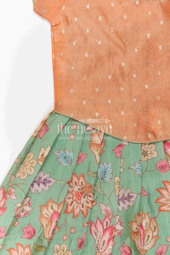 The Nesavu Pattu Pavadai Baby Girl Pattu Pavadai for Festive Celebrations and Family Functions Nesavu Nesavu Baby Girl Pattu Pavadai For Festive Occasions With Floral Skirt And Sequence Embroidery