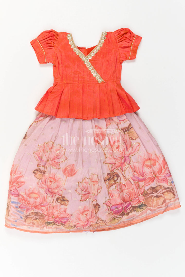 The Nesavu Pattu Pavadai Baby Girl Pattu Pavadai for Festive Celebrations and Family Photos Nesavu Nesavu Baby Girl Pattu Pavadai With Floral Skirt And Beads Embroidery For Festive Occasions